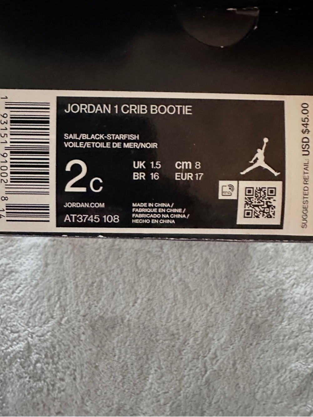 Nike Air Jordan 1 Crib Bootie - Sail/Black-Starfish - 2C NEW IN BOX - Picture 2 of 6